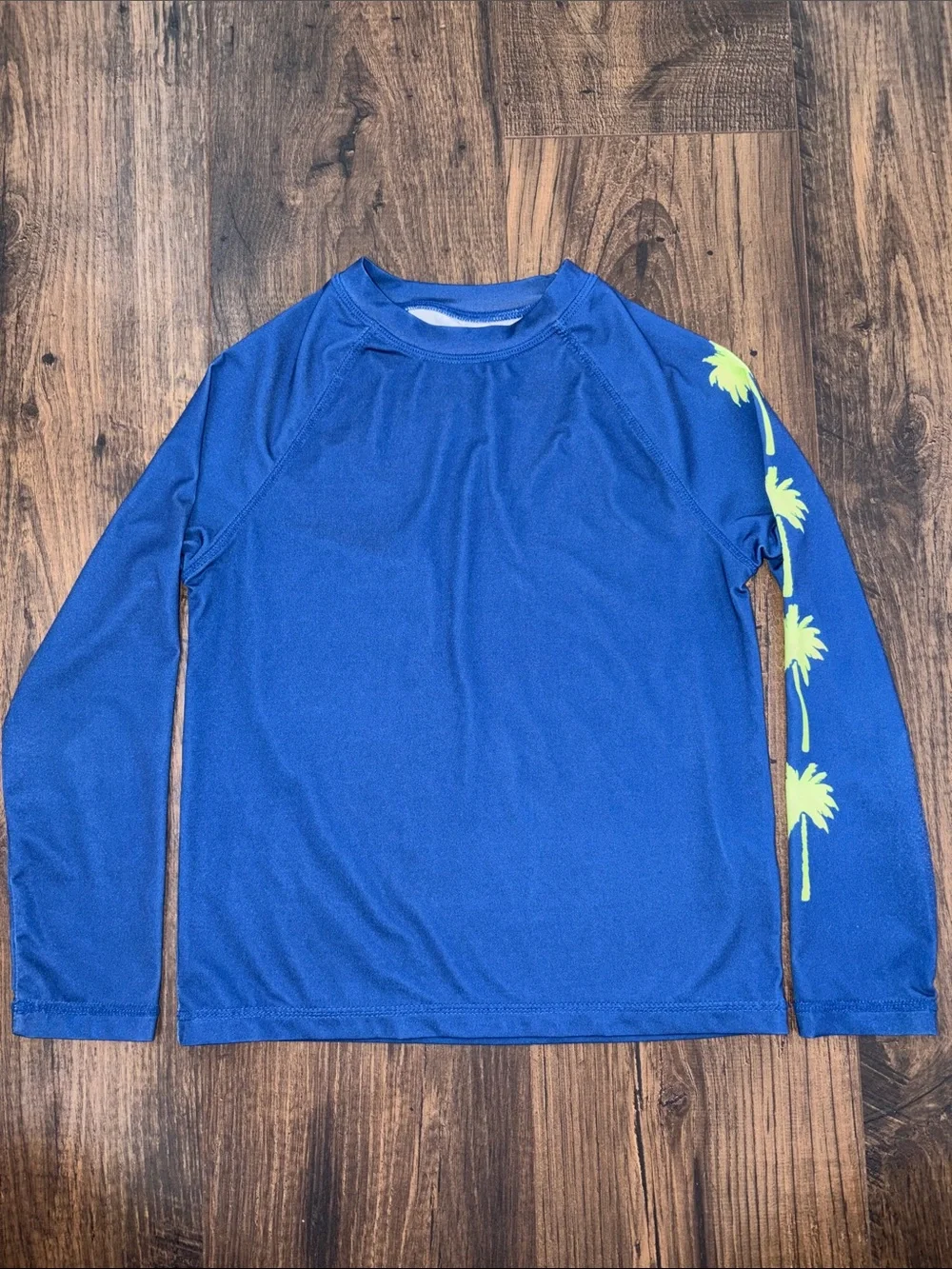 wonder nation Royal Blue Long-Sleeve Rash Guard with Lime Palm Print